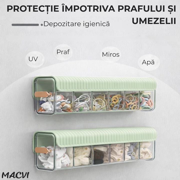 Cutie de Depozitare Macvi® Montata pe Perete cu 6 separatoare, organizator Spatios si Stilat pentru lenejerie, Accesorii si produse de bucatarie