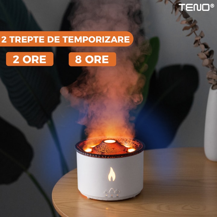Difuzor Aromaterapie Lava Teno®, 2 culori LED, capacitate 360ml, silentios, umidifica aerul, alb