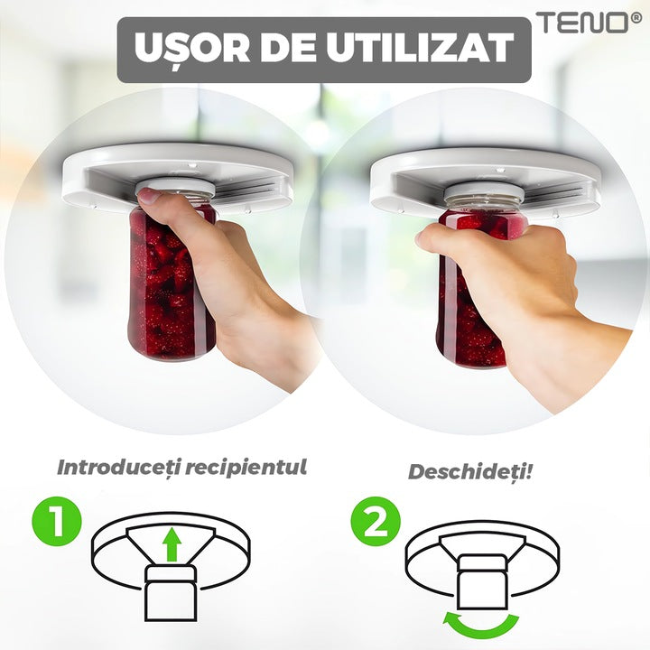 Desfacator Universal de Recipiente Teno®, pentru borcane/sticle/alte recipiente, zimti rezistenti, montare sub cabinet, ideal pentru persoanele cu atrtita, alb