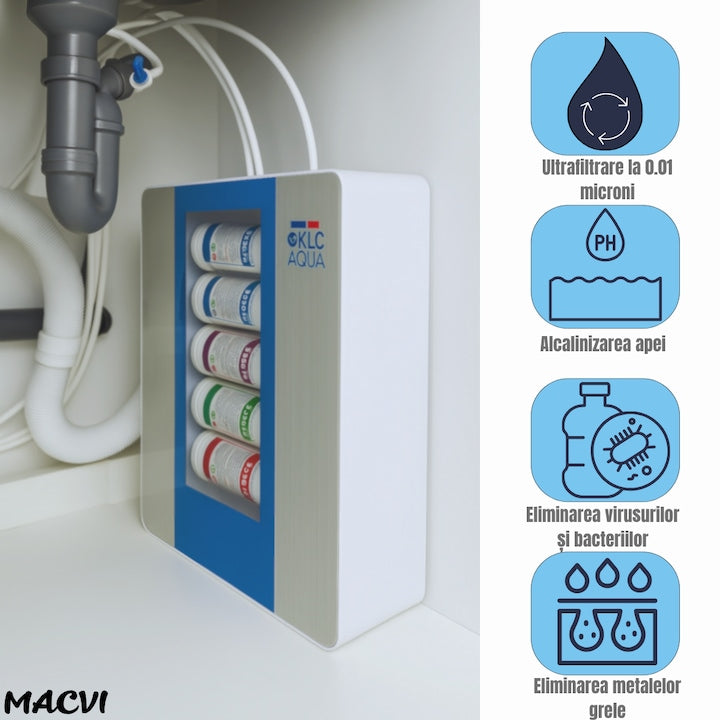 Filtru de apa No.1 Macvi®, statie de ultrafiltrare cu 6 trepte, alcalinizare 0.01 microni, capacitate 8000L, debit 2.5 l/min, montaj chiuveta