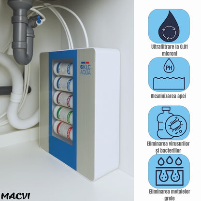 Filtru de apa No.1 Macvi®, statie de ultrafiltrare cu 6 trepte, alcalinizare 0.01 microni, capacitate 8000L, debit 2.5 l/min, montaj chiuveta