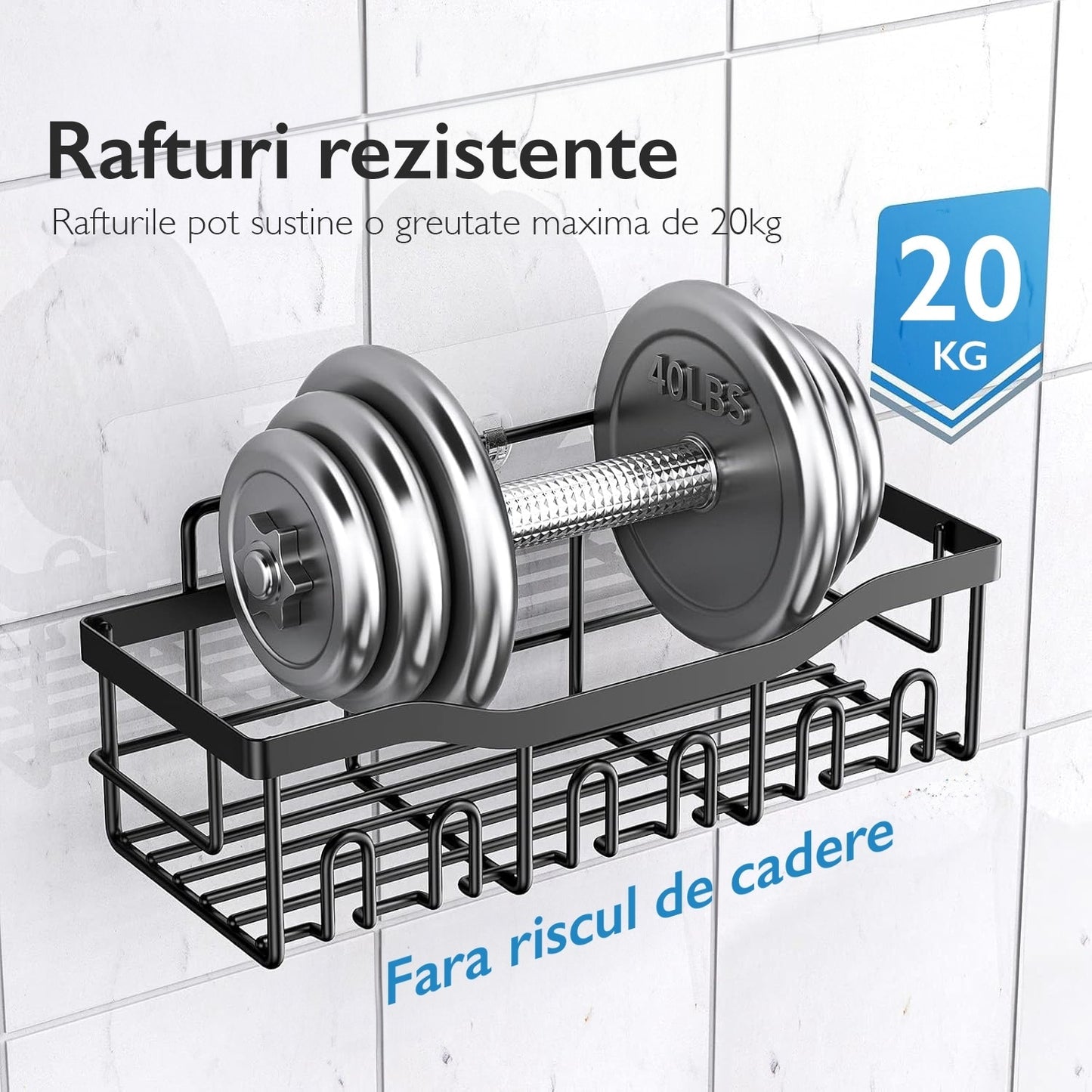 Set 5 Rafturi Organizatoare Macvi® pentru Baie si Bucatarie, Inox Negru, Montaj Fara Gauri, Suport Sapun, Periute si Gel de Dus, Design Modern si Durabil