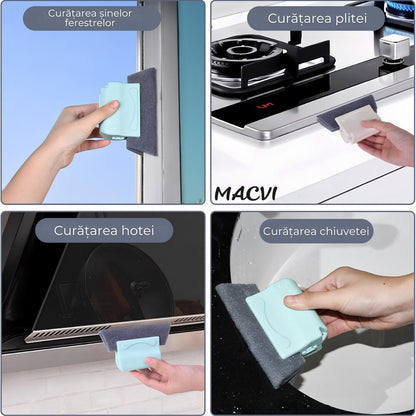 Set Curatare Geamuri Macvi® 3 Dispozitive Profesionale pentru Termopan Colturi Sina Ferestre cu 2 Mini Perii 3 Lavete Rezerva
