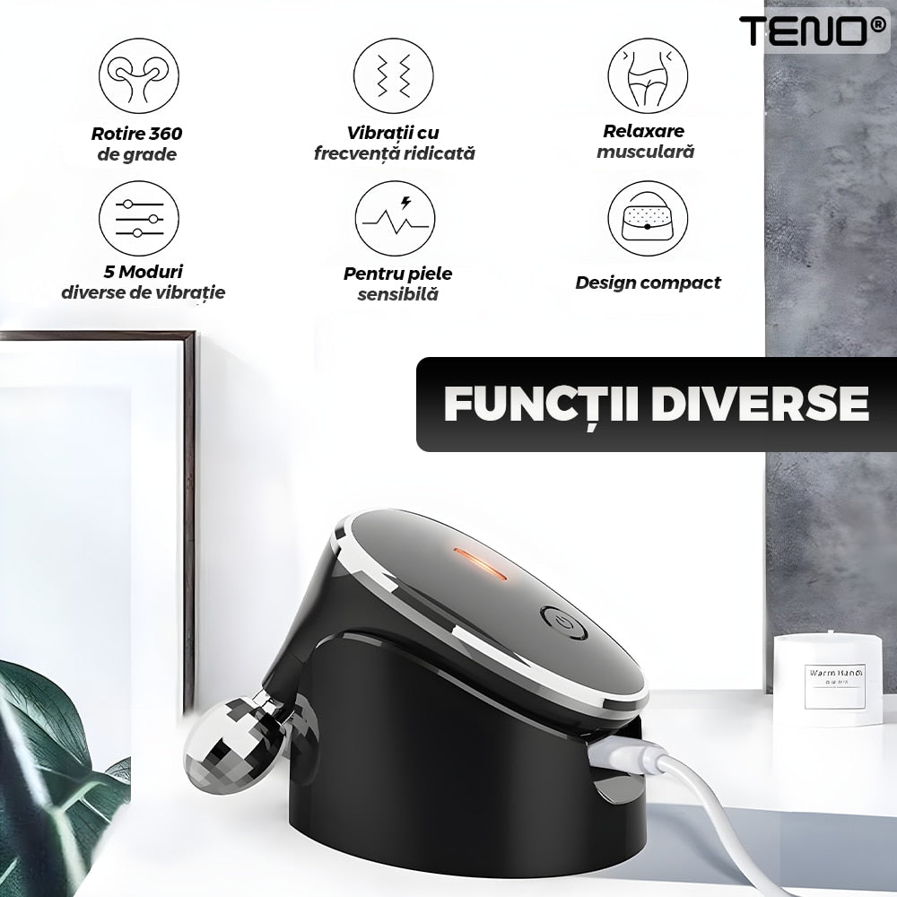 Aparat pentru Tratament Facial cu Microcurenti Teno®, lifting facial 3D, microcurenti EMS, antirid, remodelare, fermizare, suport inclus, cablu de alimentare, negru