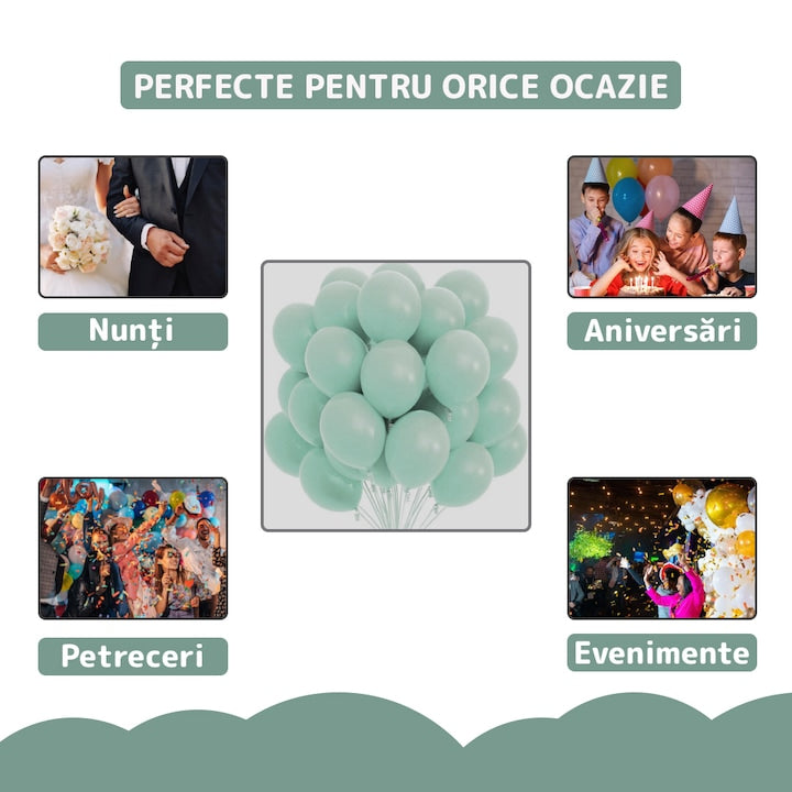 Set 100 Baloane Teno®, pentru Petreceri/Aniversari/Evenimente, o singura dimensiune, latex, turcoaz