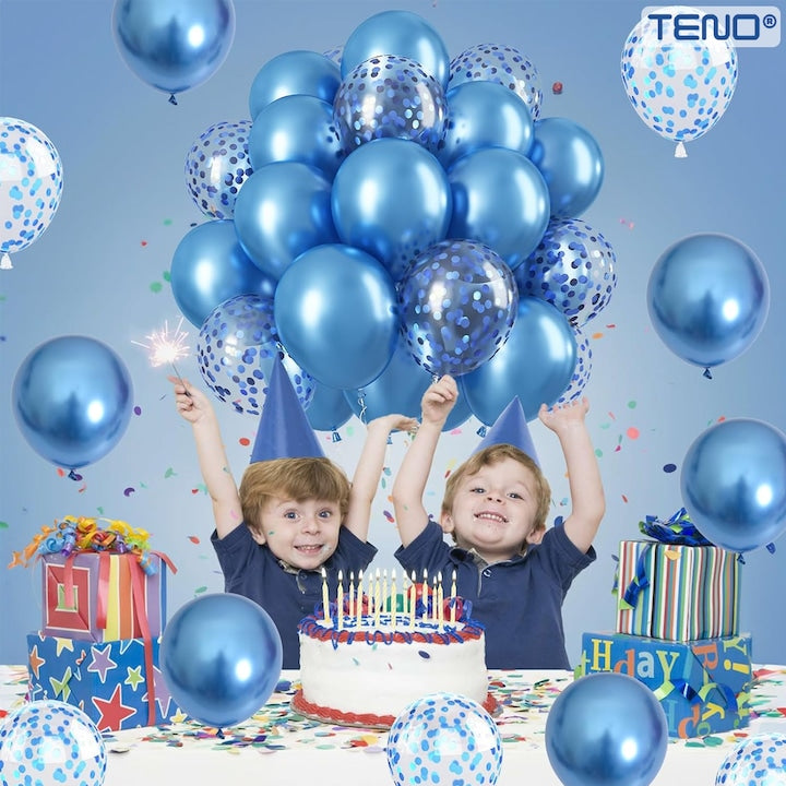 Set 10 Baloane Teno®, Confeti, pentru Petreceri/Aniversari/Evenimente, o singura dimensiune, 2 culori, latex, albastru inchis