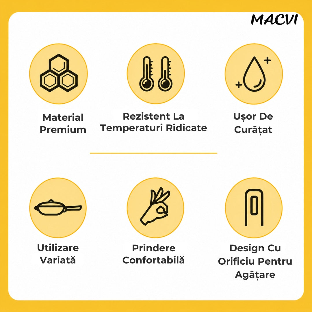Polonic separator de grasime Macvi®, silicon alimentar, rezistent la caldura, galben