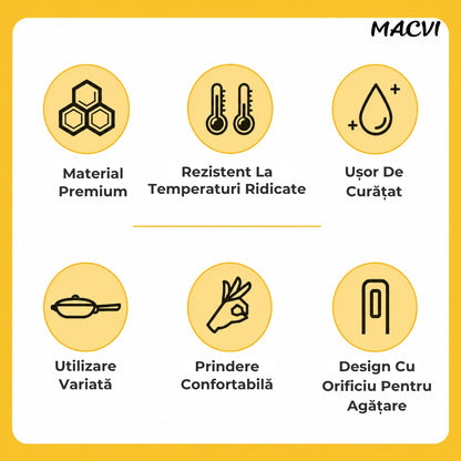 Polonic separator de grasime Macvi®, silicon alimentar, rezistent la caldura, galben