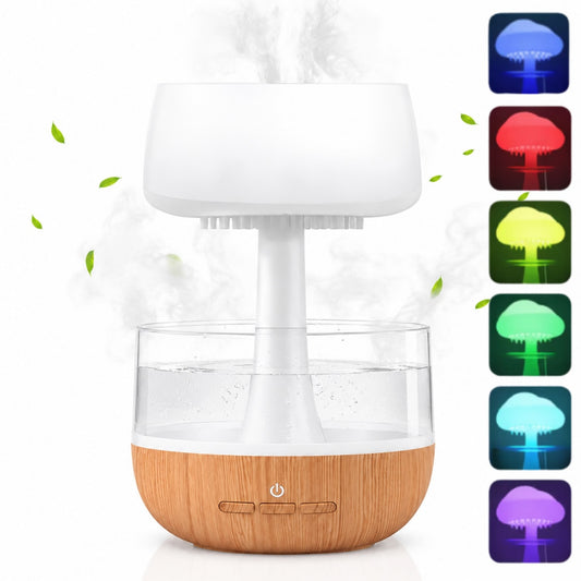 Umidificator decorativ cu efect de ploaie tip nor Macvi® cu LED 7 culori sunet ploaie, 0.3L, Cablu USB