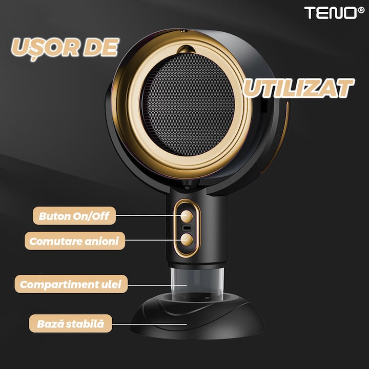 Ventilator de Masa Teno®, purificator de aer, hota de ulei si abur, compartiment pentru ulei, inclinabil, structura stabila, rezistenta ridicata, auriu