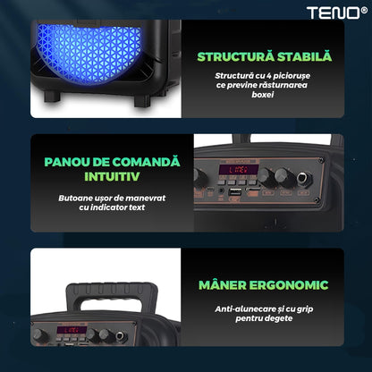 Boxa Portabila, Teno, microfon inclus, lumini LED, negru, set complet, 1200 W