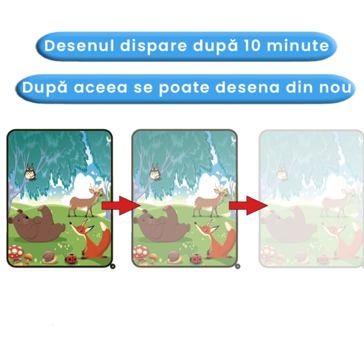 Carte de colorat reutilizabila Macvi Magic Book, 8 pagini, tematica animale, culori vibrante, pentru copii 3 ani+