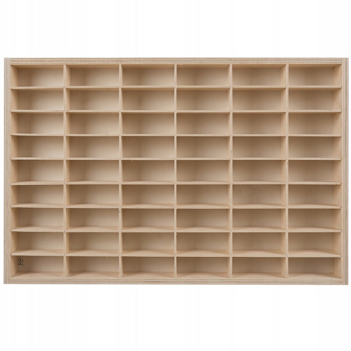 Raft organizator Montessori, MACVI, 54 compartimente, lemn natural, 60x40x5.3 cm