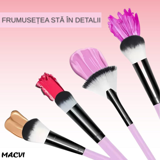 Set Macvi® 12 Pensule Machiaj cu Cutie pentru Depozitare, Design Modern Roz, Peri Sintetici de Inalta Calitate, Ideal pentru Machiaj Profesional si de Zi cu Zi
