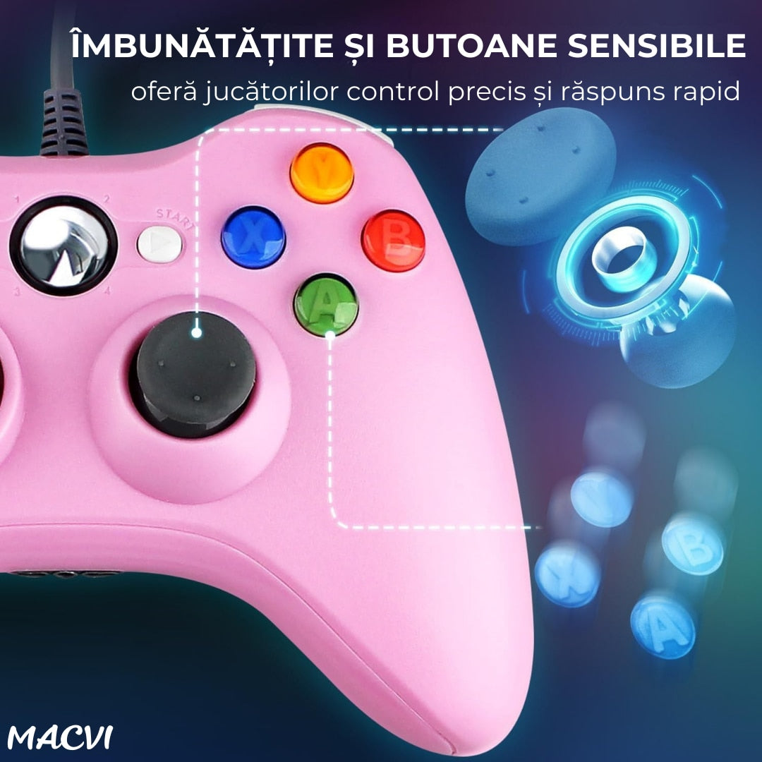 Controller Dual Shock Macvi® pentru PC si Xbox 360 cu stick-uri analog vibratii realiste dualpad 8 directii conectare USB cablu 2, 5 m