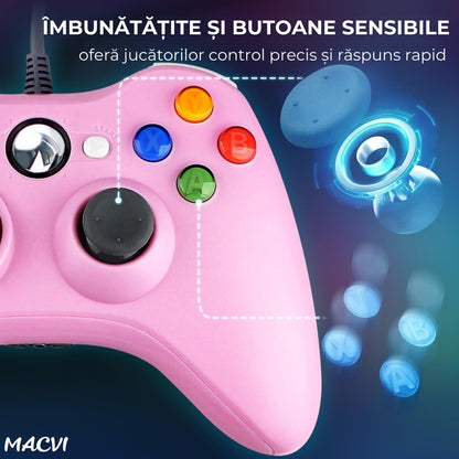 Controller Dual Shock Macvi® pentru PC si Xbox 360 cu stick-uri analog vibratii realiste dualpad 8 directii conectare USB cablu 2, 5 m