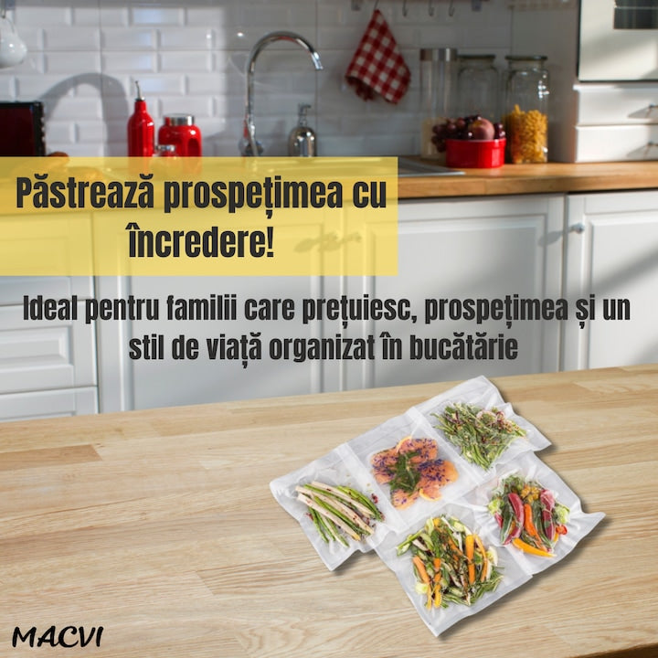 Set pungi vidat Macvi® 20x30 cm, 50 bucati, rezistente, pentru sous-vide si depozitare
