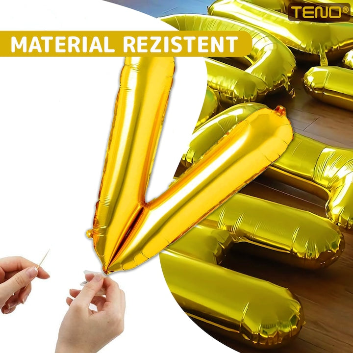 Set 12 Baloane Teno®, Litere, pentru Petreceri/Aniversari/Evenimente, o singura dimensiune, o culoare, metalizate, folie, model BINE ATI VENIT auriu, 45 cm