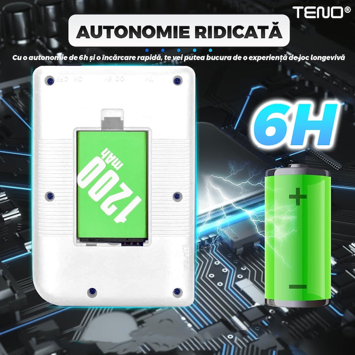 Mini Consola Jocuri Retro Game Box Teno®, SR-90, 400 in 1, rotita volum, portabila, cablu AV, incarcare USB-MINI, autonomie ridicata, 11x8 cm, alb