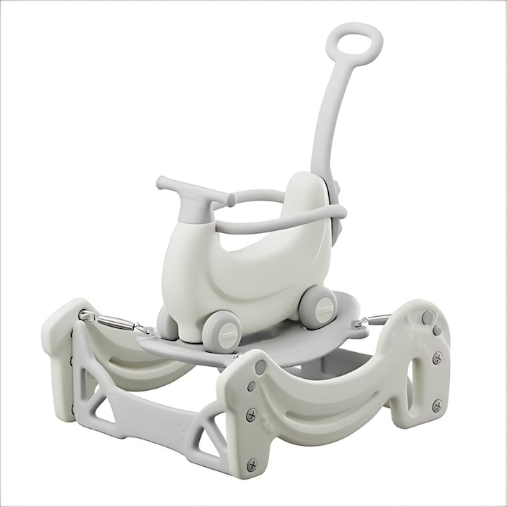 Jucarie multifunctionala Macvi® pentru copii 1-5 ani, balansoar, carucior, placa de echilibru si scuter, rezistent, bej