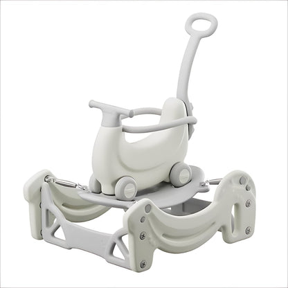 Jucarie multifunctionala Macvi® pentru copii 1-5 ani, balansoar, carucior, placa de echilibru si scuter, rezistent, bej
