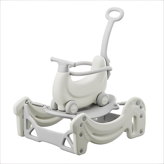 Jucarie multifunctionala Macvi® pentru copii 1-5 ani, balansoar, carucior, placa de echilibru si scuter, rezistent, bej