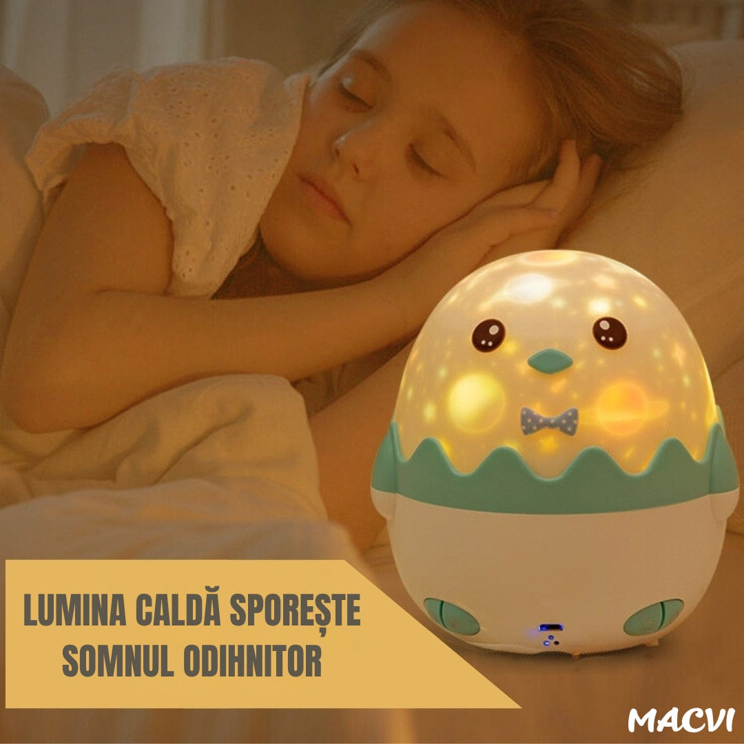 Lampa de veghe Macvi Pinguin, proiectii cu 13 sabloane, lumini multicolore, albastru, 125x125x125mm