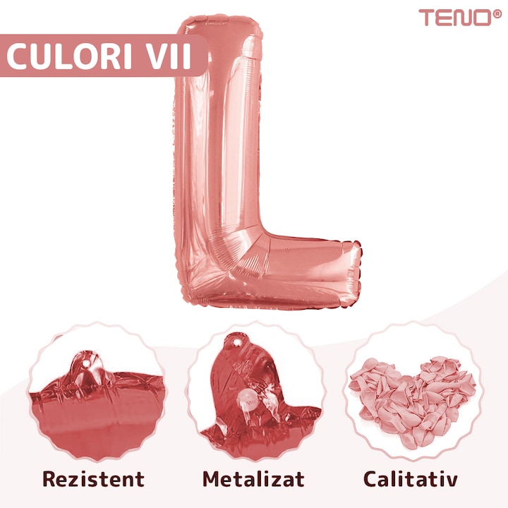 Balon in Forma de Litera L Teno®, metalizat, pentru Petreceri/Aniversari/Evenimente, rezistent, folie, rose gold, 40 cm