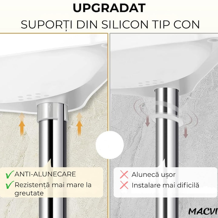 Etajera Extensibila Macvi® pentru Baie, 4 Polite si Umeras, Tip Coltar, 3 Carlige, 100-260 cm, Alb