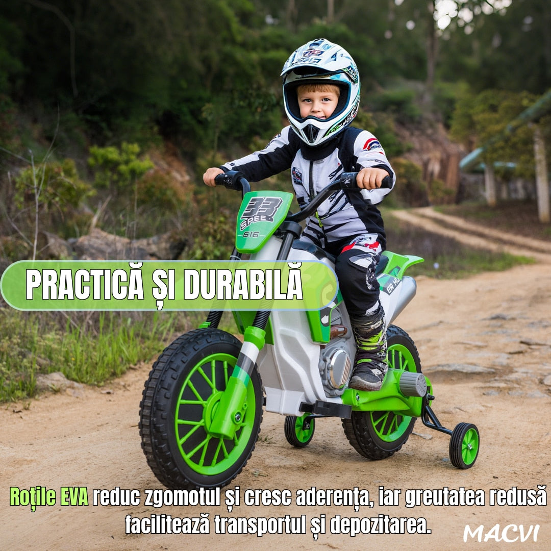 MOTOCICLETA CU ROTI AJUTATOARE VERDE