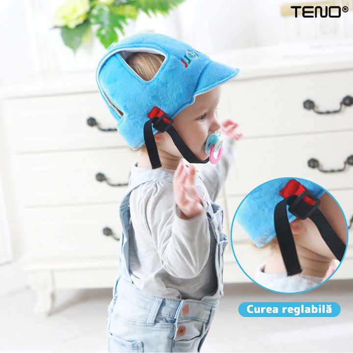 Casca Antisoc Bebelusi si Copii Teno®, protectie cazaturi, reglabila, ajustabila, patrupedie, usoara si comoda, albastru