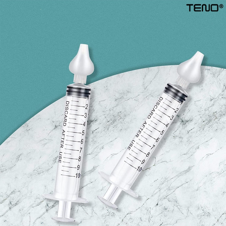 Set 2 Bucati Irigator / Dus Nazal Teno®, dispozitiv curatare sinusuri si decongestie nazala, cap din silicon, 10ml, transparent