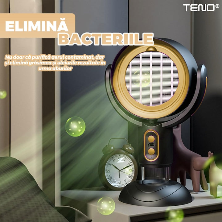 Ventilator de Masa Teno®, purificator de aer, hota de ulei si abur, compartiment pentru ulei, inclinabil, structura stabila, rezistenta ridicata, auriu