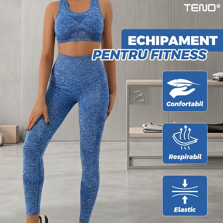 Set Costum Fitness Teno, colanti si bustiera, albastru, one size