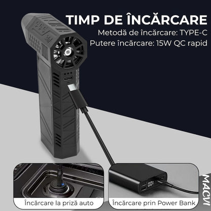 Suflanta aer fara fir Macvi® motor puternic 130000RPM baterie reincarcabila flux de aer reglabil negru