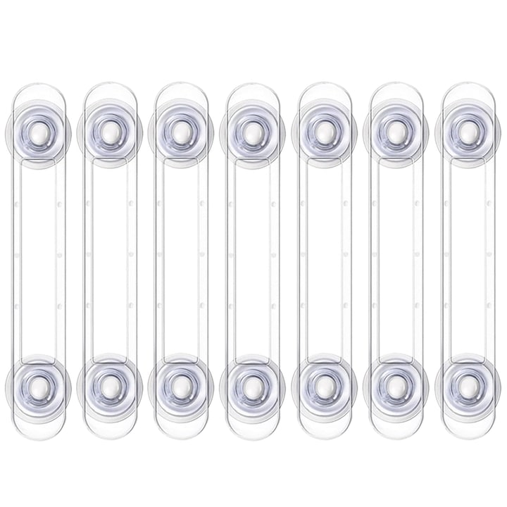 Set 7 x Siguranta Usi Copii Teno®, sistem de blocare usi/sertare/duapuri, ajustabile pe lungime, adeziv puternic, anti-deschidere accidentala, transparent