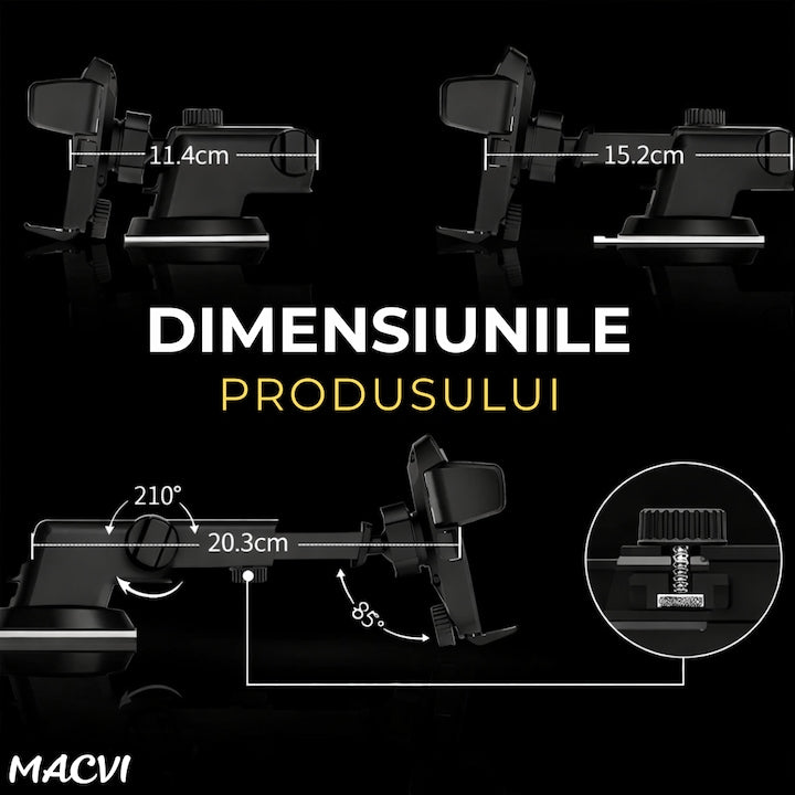 Suport telefon Macvi® cu brat telescopic, ajustabil, montare pe birou, design ergonomic