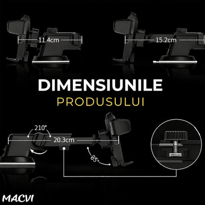 Suport telefon Macvi® cu brat telescopic, ajustabil, montare pe birou, design ergonomic