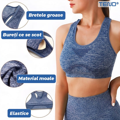 Set Costum Fitness Teno, colanti si bustiera, albastru, one size