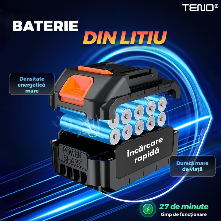 Aspirator de Mana Auto Teno®, 6 in 1, aspirare, suflare, vidare, umflare, viteza ridicata, motor puternic, autonomie mare, baterie litiu, filtru HEPA, 35000PA, 120W, negru