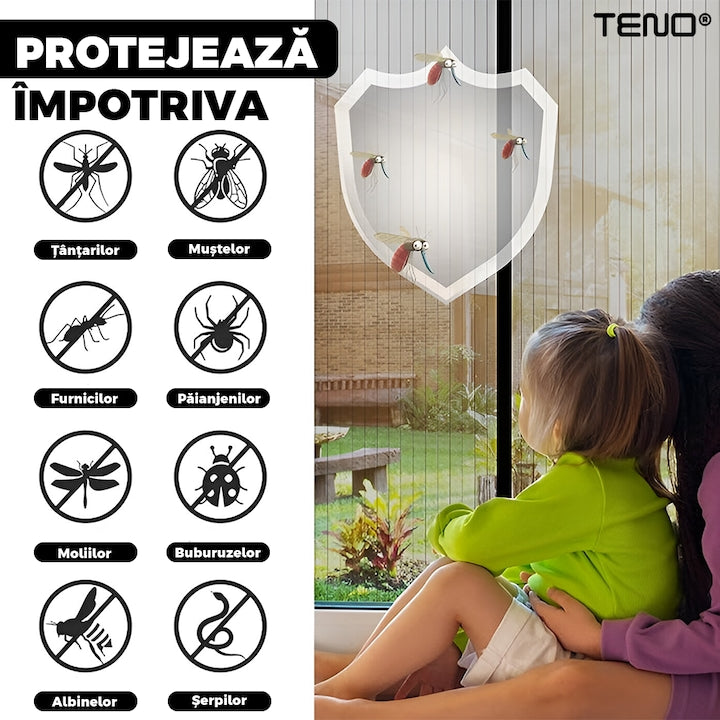 Plasa pentru Usa cu Inchidere Magnetica Teno®, anti-insecte, tanrari, muste, paianjeni, montare velcro, materiale calitative, rezistenta, 185x104 cm, negru