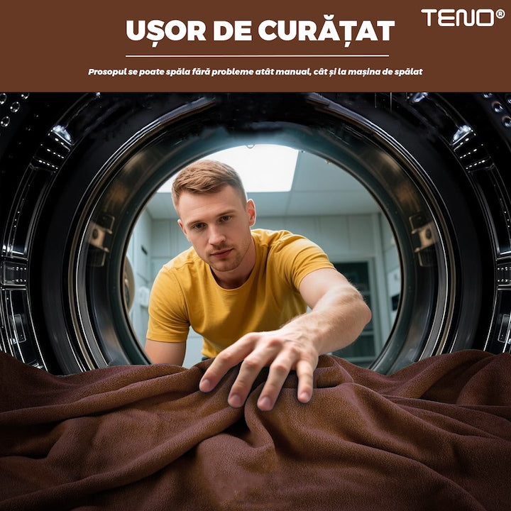 Prosop Auto din Microfibra Teno®, super absorbant, 2 straturi, materiale calitative, cusatura rezistenta, usor de curatat, lustruieste, 70 x 90 cm, maro