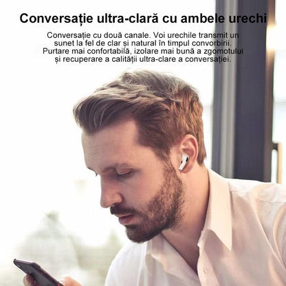 Casti wireless Air Pro 3 Macvi®, compatibile Android/iPhone, HD audio/ voce, dual HD true stereo, performanta, confort, cutie de incarcare portabila, autonomie 24 h, control tactil inteligent, Alb