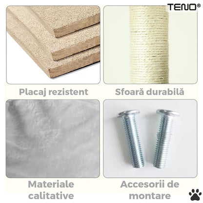 Ansamblu de Joaca Pisici Teno, 1 nivel, loc de relaxare, 42cm, gri deschis