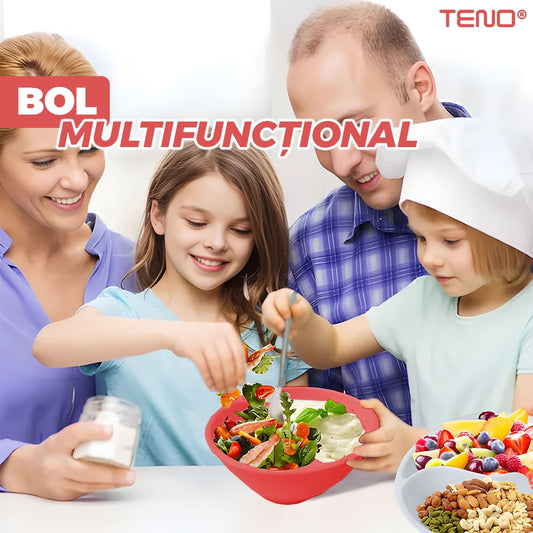 Bol Cereale 3 in 1 Teno®, separator incorporat, maner dorsal de prindere, cereale crocante, universal, 18.5 x 10 cm, rosu