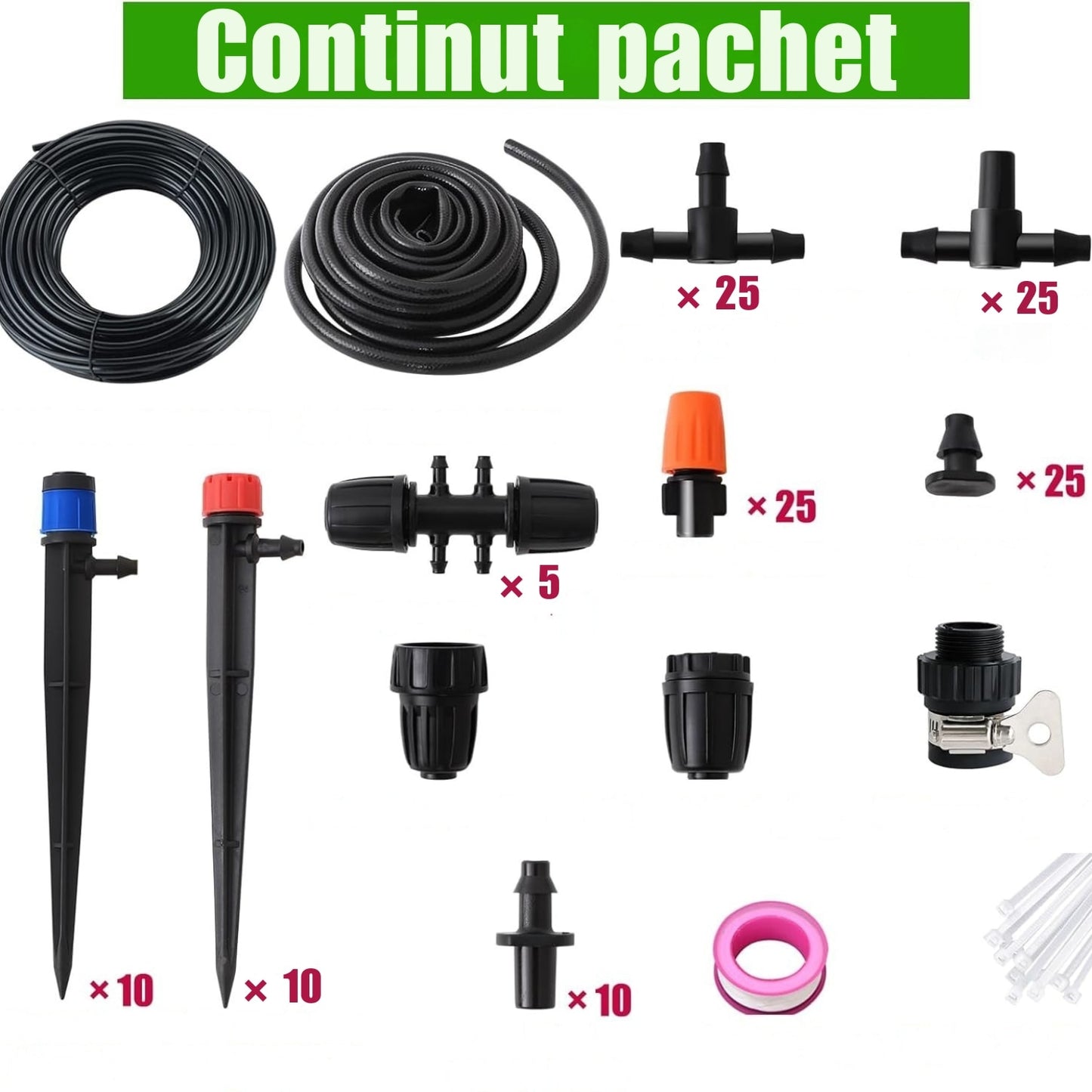 Kit Irigare Picurare Macvi® 73 m Sistem Automat Gradina Sera Gazon cu 136 Accesorii