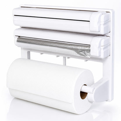 Dispenser Triplu de Bucatarie Sosar® pentru Hartie Folie Alimentara si Folie Aluminiu Suport Perete cu Taiere Usoara Organizator Bucatarie