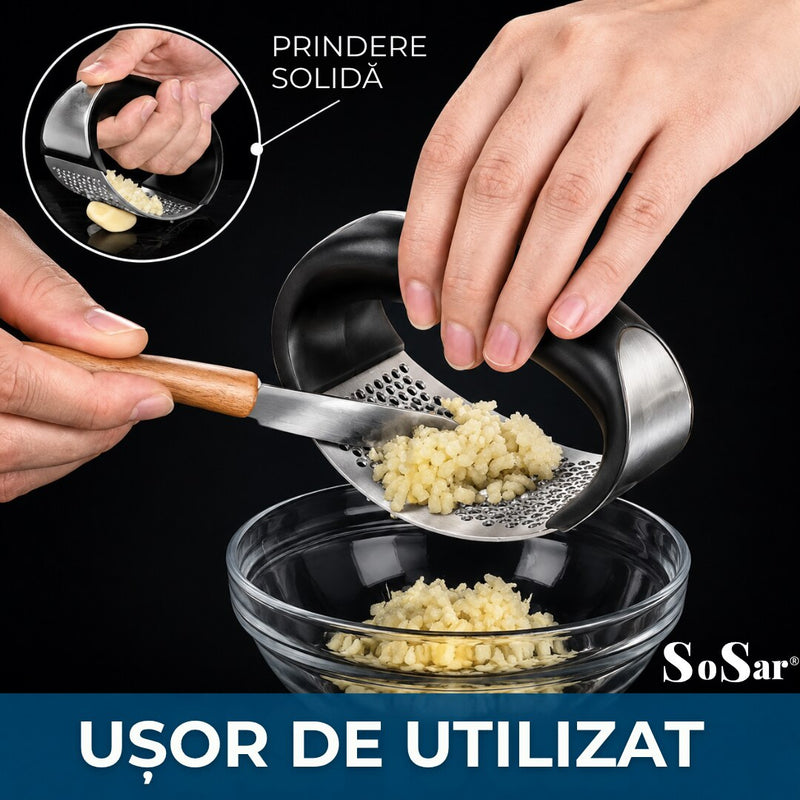 Zdrobitor de usturoi Macvi®, presa manuala din Otel Inoxidabil - VERDE