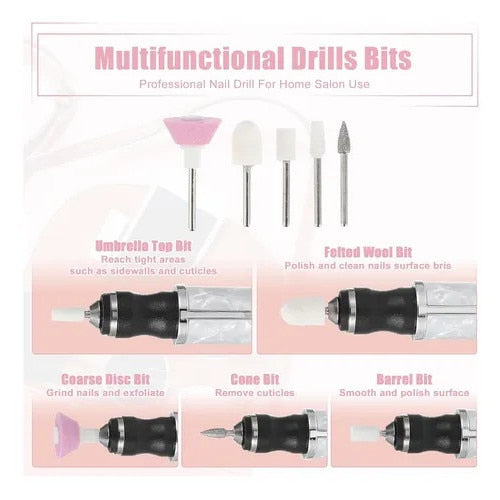 Set profesional electric pentru ingrijirea unghiilor Macvi® reincarcabil USB 20000 RPM, Baterie 500 mAhcu freze pentru manichiura si pedichiura