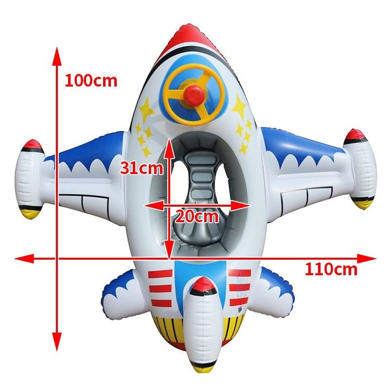 Colac de inot gonflabil pentru copii Macvi®, model avion cu volan si claxon, multicolor, 1-4 ani, material durabil
